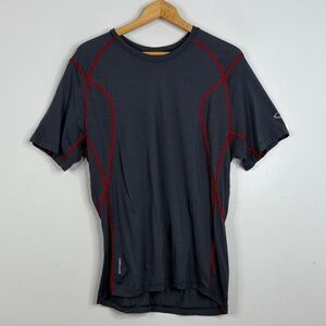 Icebreaker T Shirt Mens Large Gray Red Merino Wool Stretch Short Sleeve Gym Run